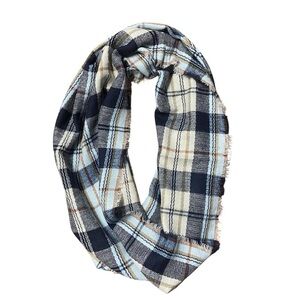 Look by M Rosarita Infinity Scarf OS Navy Cream Tan Plaid  Wool Blend Fall NWT